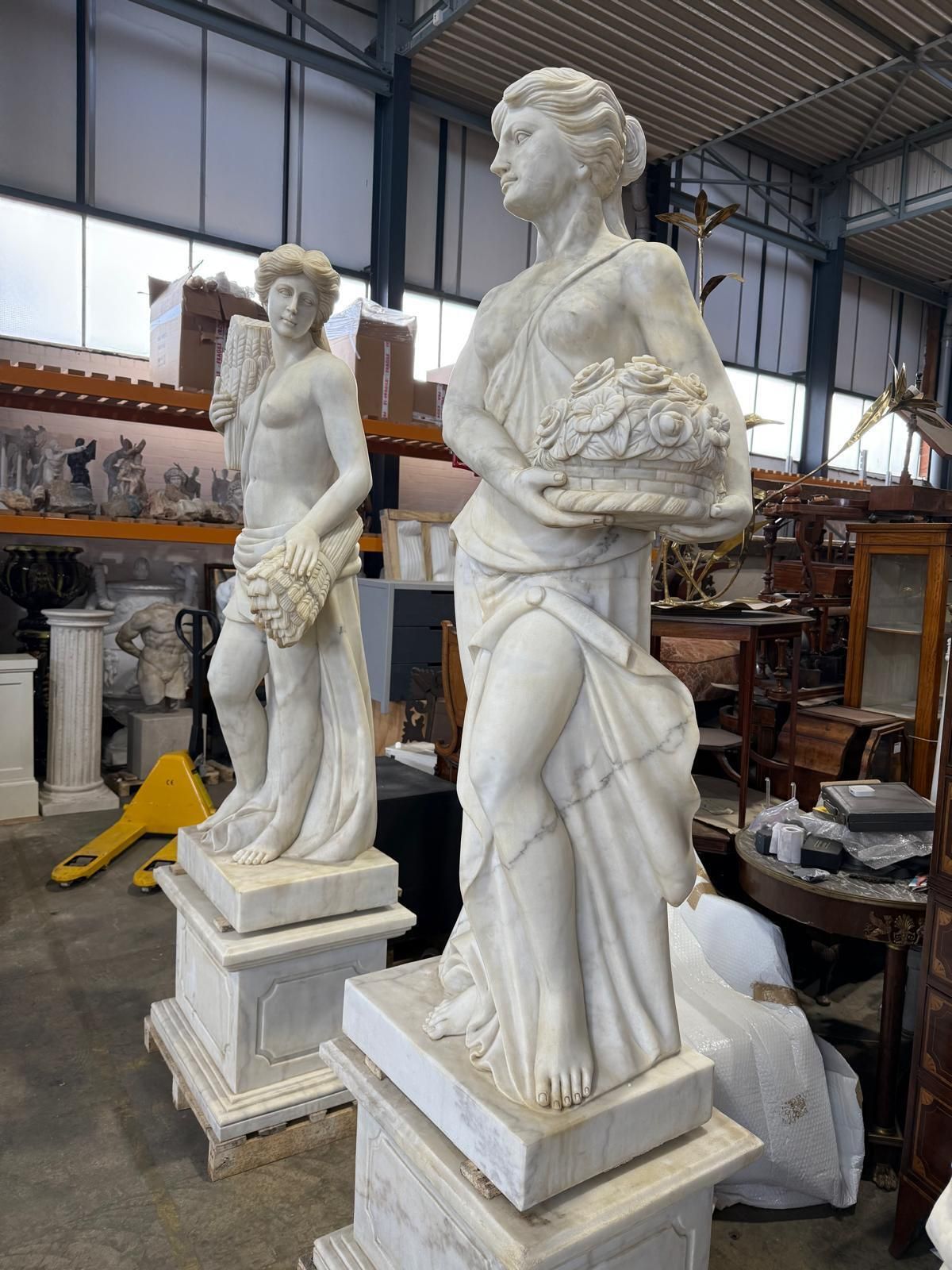 Art Set Of Four Seasons Solid Marble Sculptures On Marble Bases – Late 20th Century photo