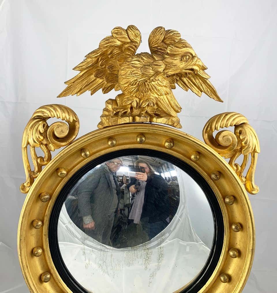 19th Century Impressive Regency Giltwood Carved Convex Wall Mirror photo vinterior