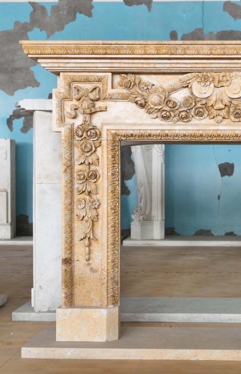 Ornate Hand Carved Fireplace Mantle photo for sale