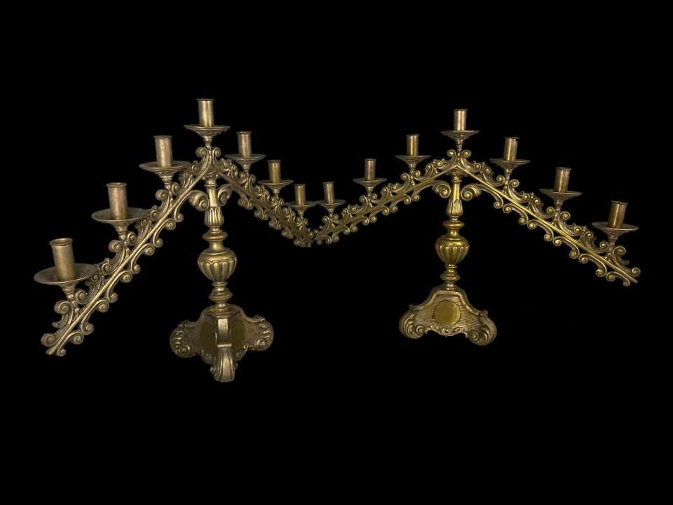 19th Century Pair Of Brass Church Candelabras photo furniture