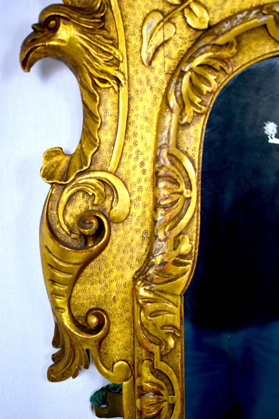 French Carved Wood And Gilt Cherub Acanthus Wall Mirror photo for sale