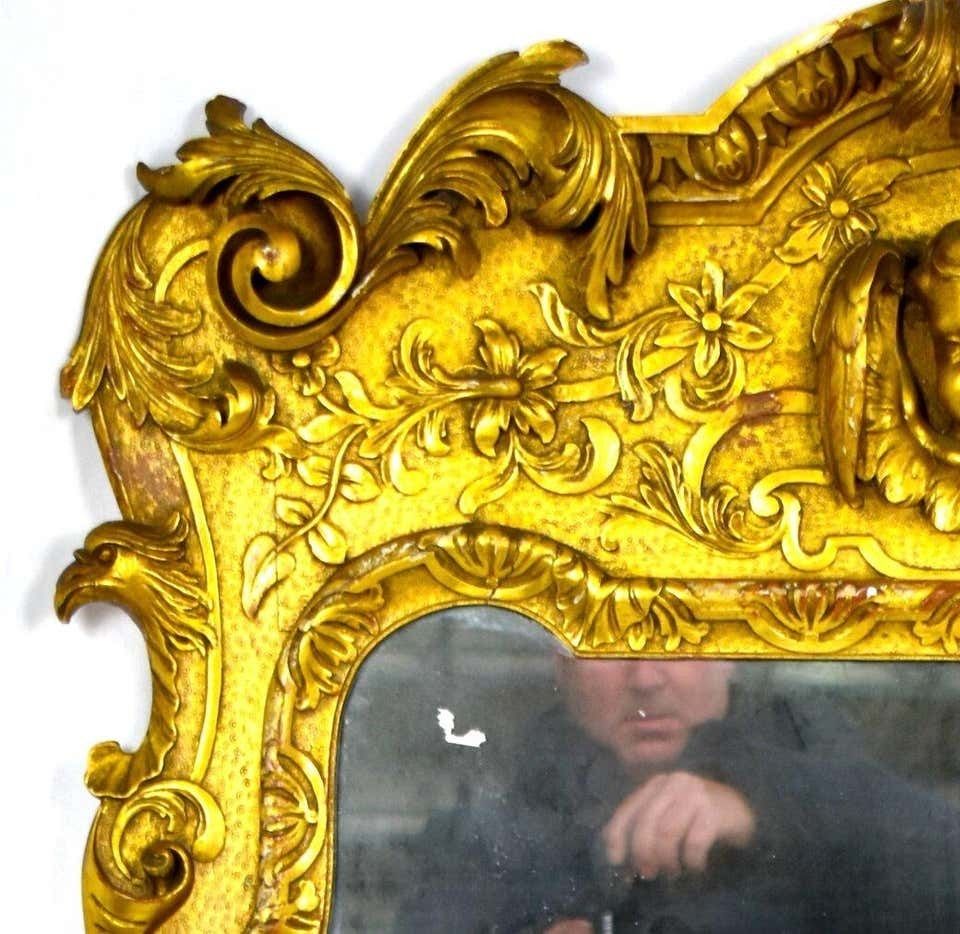 French Carved Wood And Gilt Cherub Acanthus Wall Mirror photo Home Decor