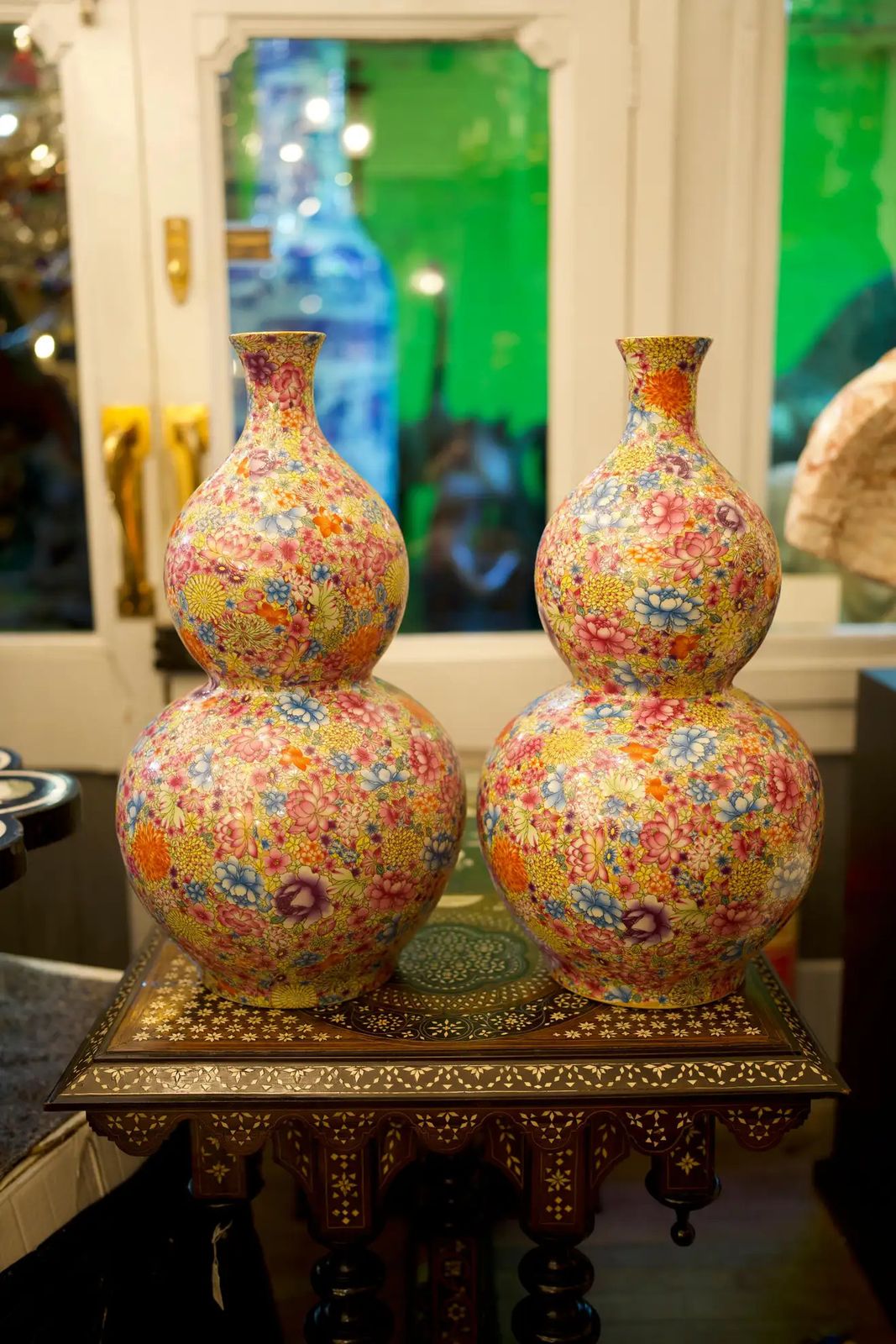 Pair Of Oriental Double Gourd Mille Fleur Vases, 20th Century photo Home Decor