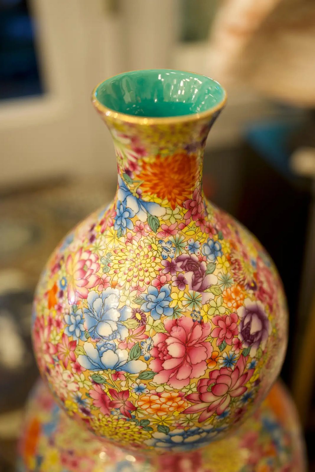 Pair Of Oriental Double Gourd Mille Fleur Vases, 20th Century photo buy
