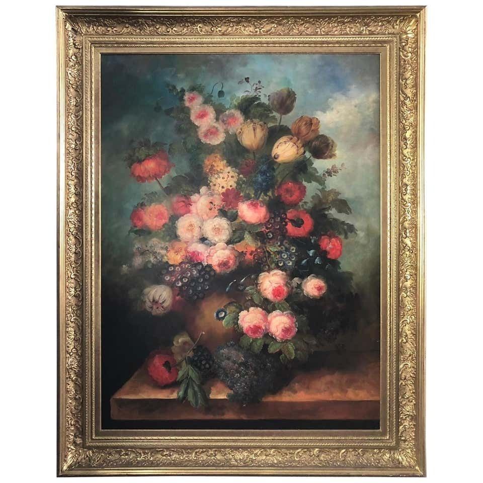Bouquet Of Carnations And Fruit Still Life, 20th Century