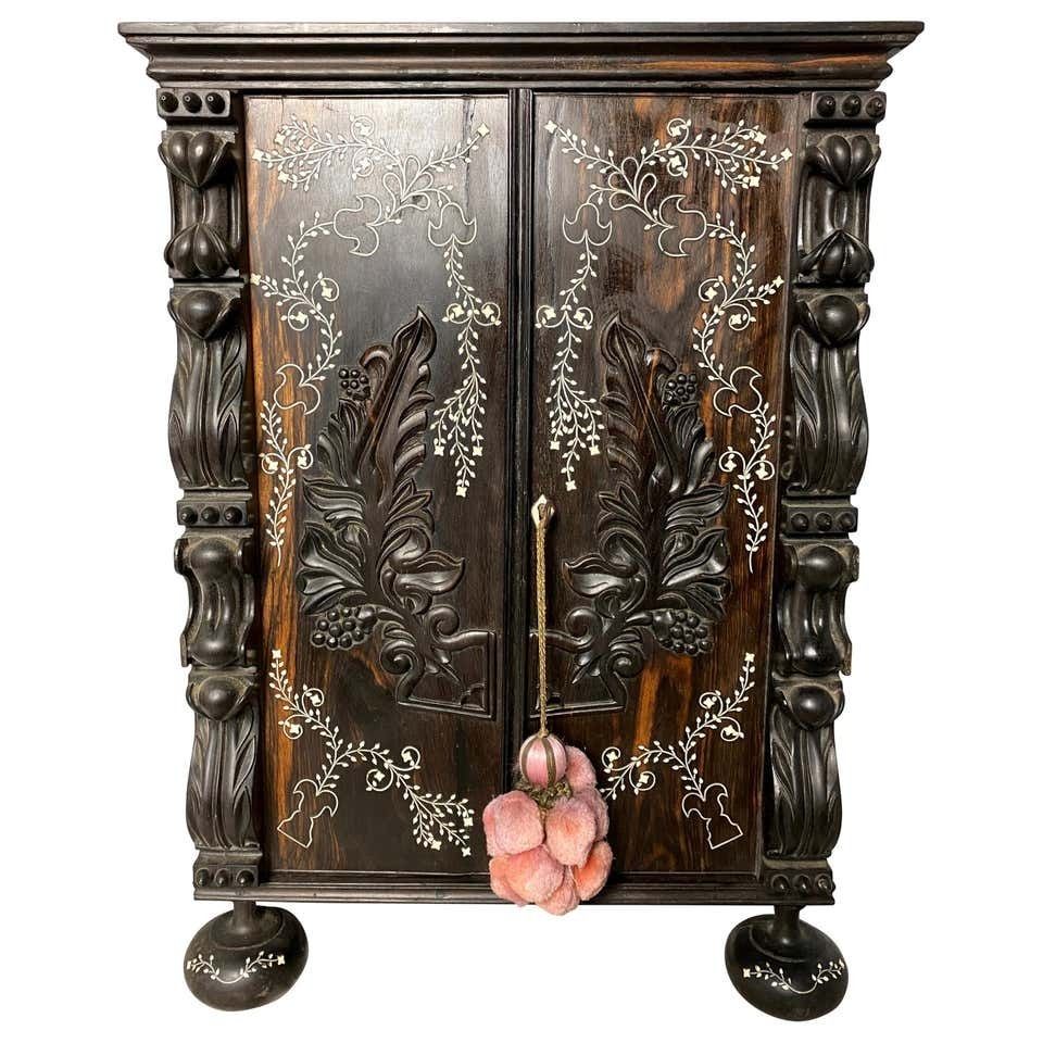 Anglo Indian Ebony Inlaid Cabinet, 19th Century