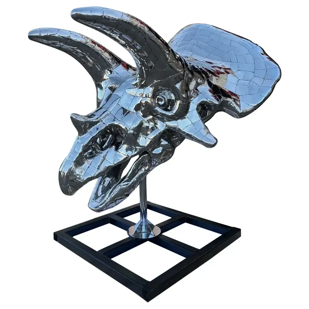 Stainless Steel Triceratops Sculpture, 21st Century