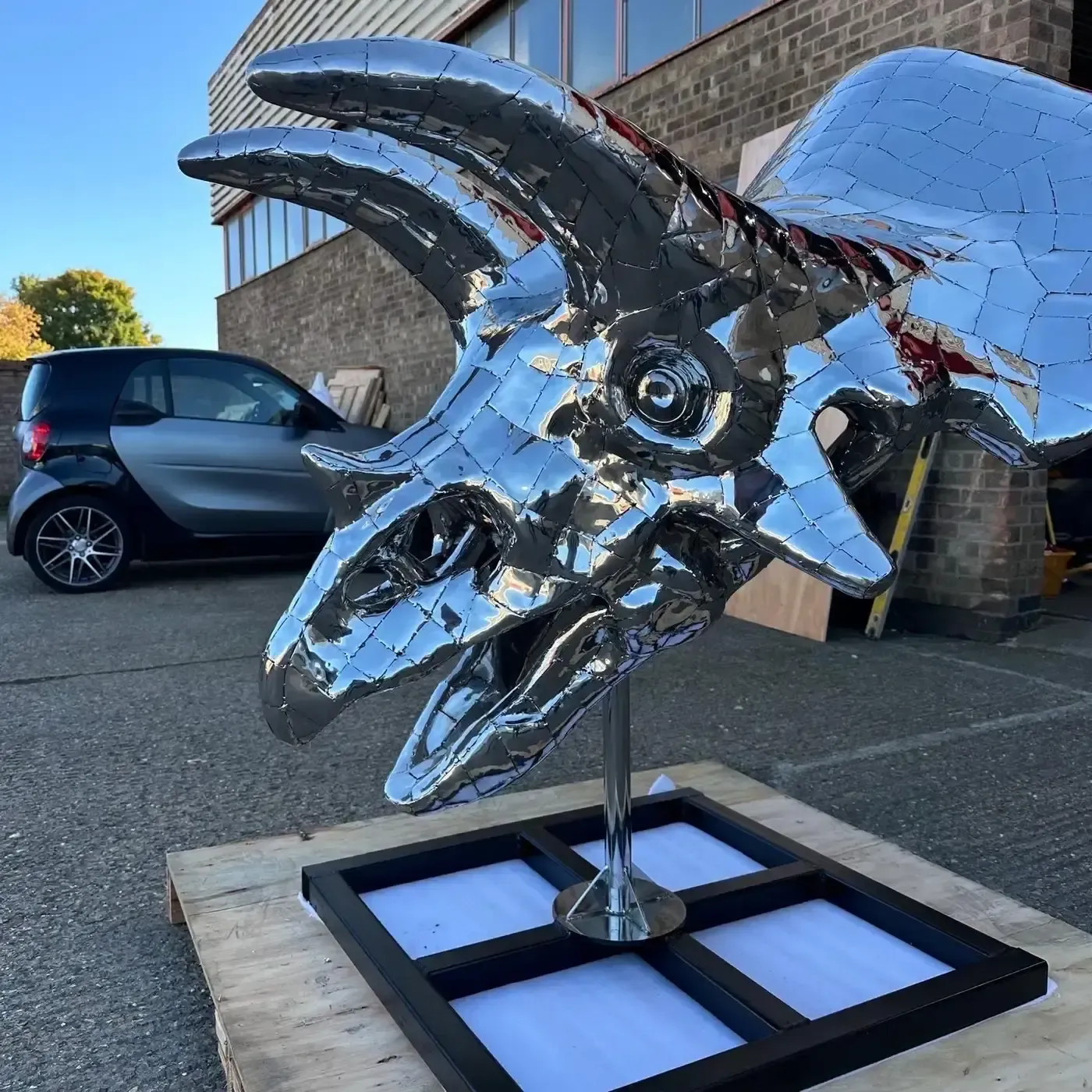 Art Stainless Steel Triceratops Sculpture, 21st Century photo