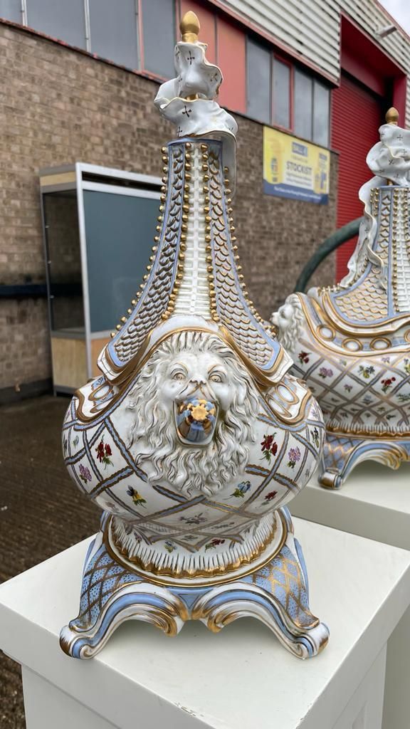 Pair Of Meissen 'Vaisseau à Mât' Ship Vase And Cover, 20th Century photo Home Decor