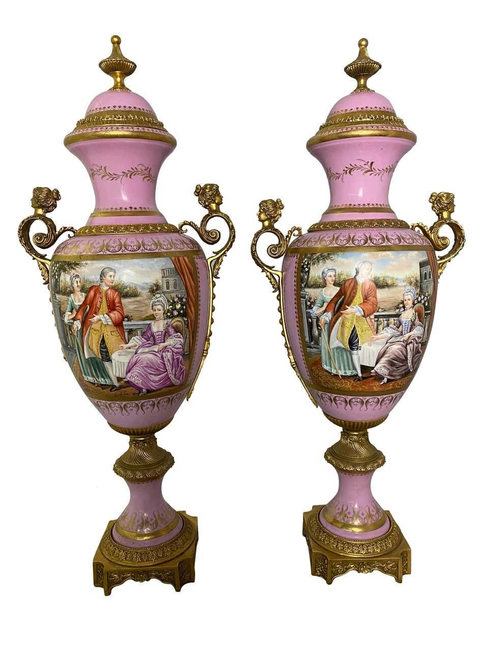 Pair Of French Sèvres Marked Monumental Pink, 20th Century photo furniture