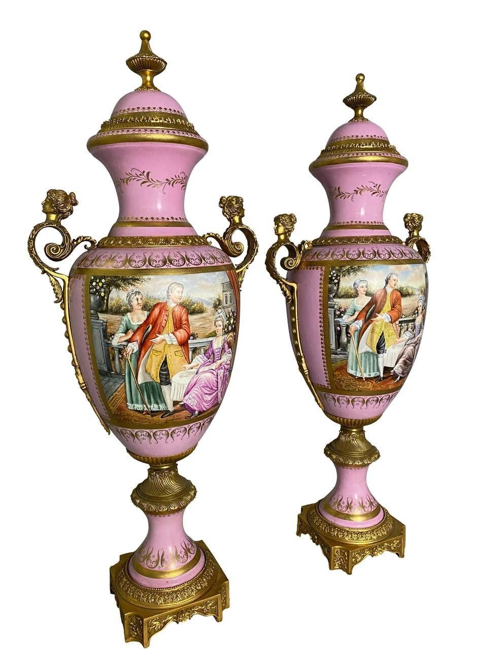 Pair Of French Sèvres Marked Monumental Pink, 20th Century photo for sale