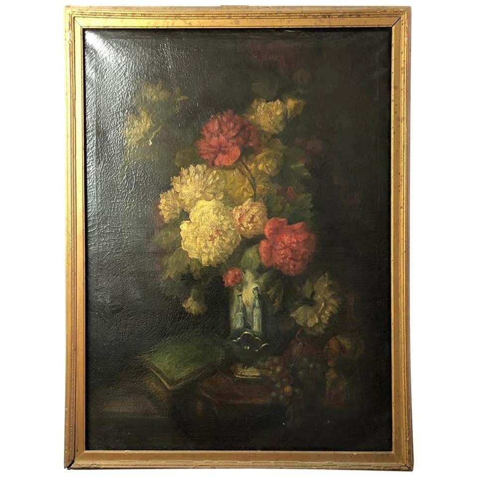 Bouquet Of Carnations And Fruit Still Life, 19th Century