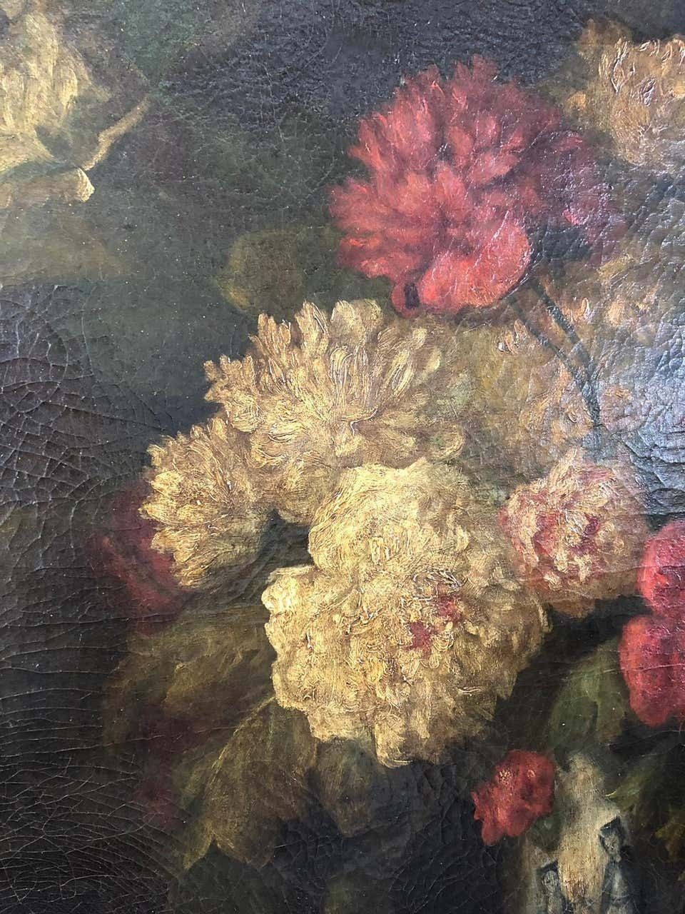 Bouquet Of Carnations And Fruit Still Life, 19th Century photo for sale