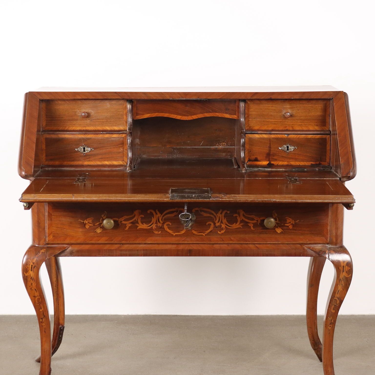 Antique Writing Desk Walnut Drawers Inlays Italy XVIII Century photo Furniture
