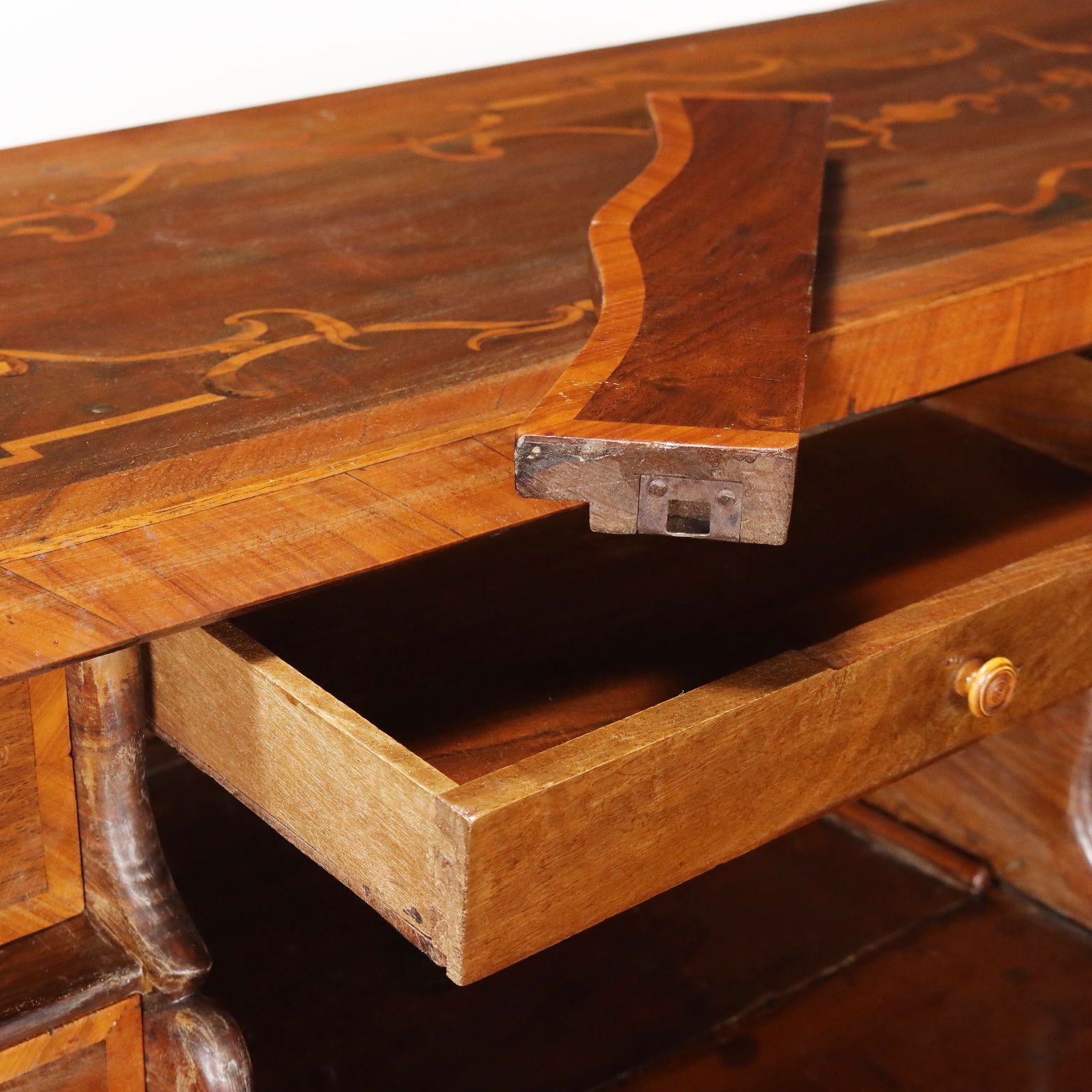 photo for sale Antique Writing Desk Walnut Drawers Inlays Italy XVIII Century