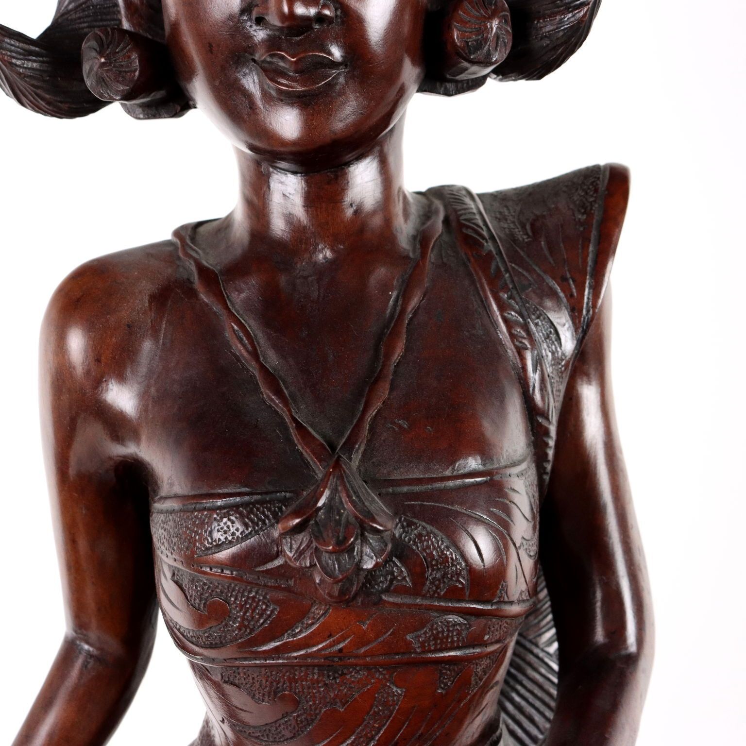 Antique Female Figure Exotic Wood Indonesia XX Century photo vinterior