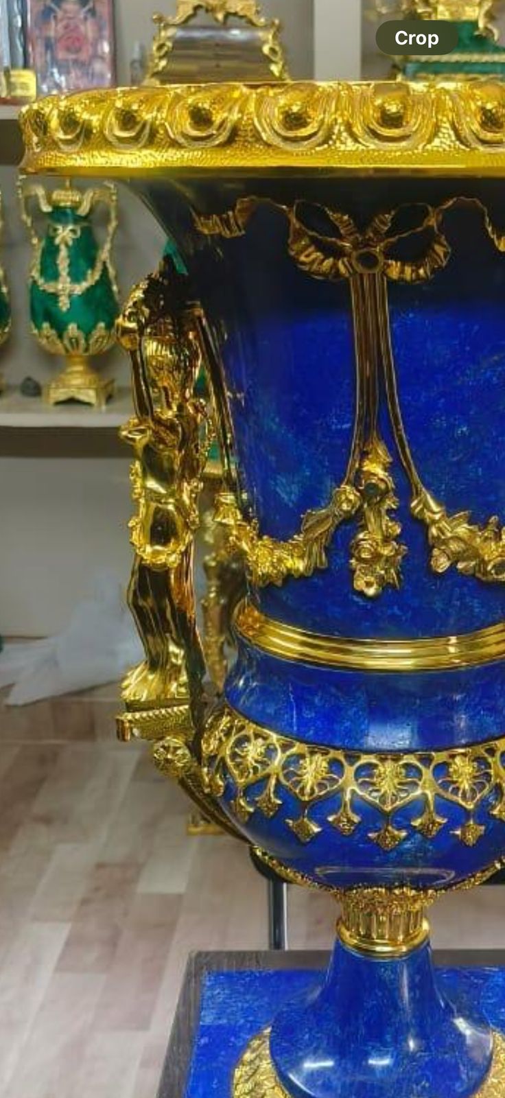 Pair Of 20th Century Lapis And Ormolu Mounted 'Medici' Vases photo for sale