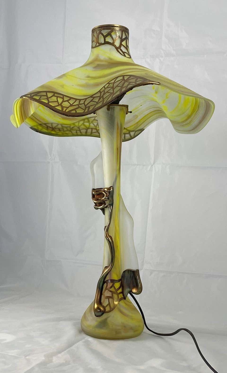 20th Century Unusual Art Glass Table Lamp In Art Nouveau Style photo for sale