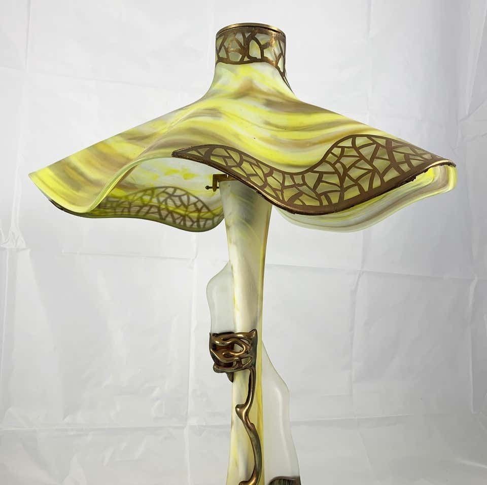 20th Century Unusual Art Glass Table Lamp In Art Nouveau Style photo 700.0