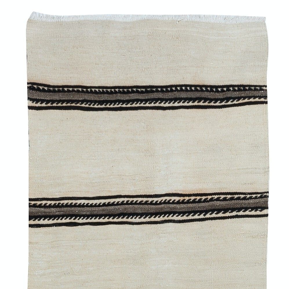 2.2x17.6 Ft Handmade Cream Narrow & Long Runner Kilim With Black & Gray Stripes photo Textiles