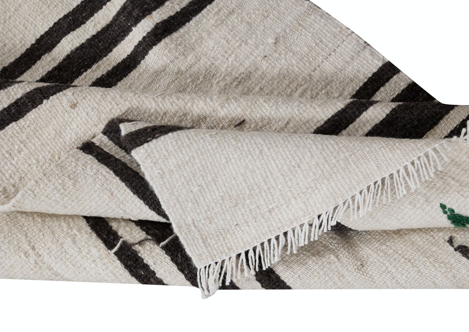 2x10 Ft Vintage Anatolian Narrow Kilim Runner In Cream With Dark Brown Stripes photo for sale