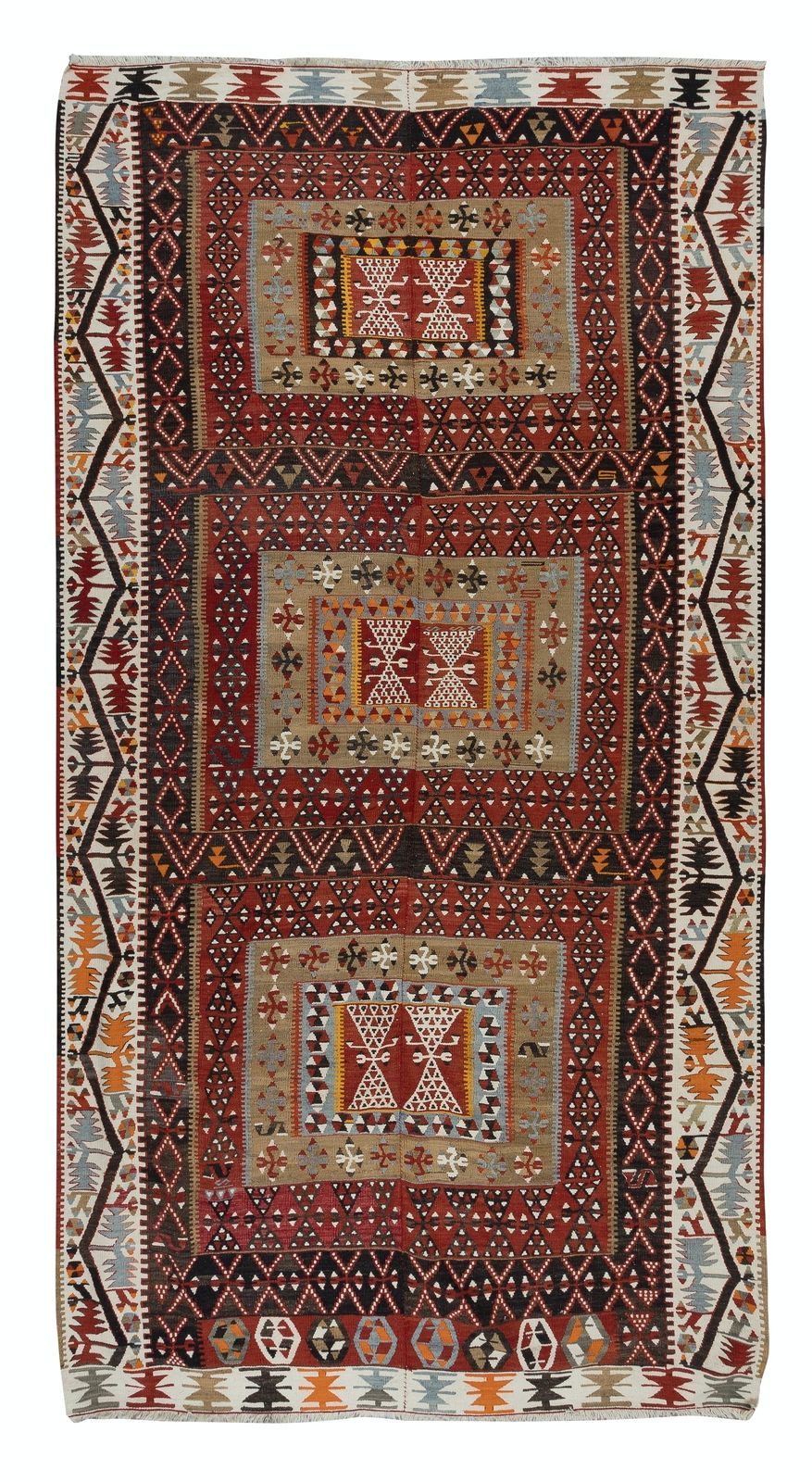 5.6x11 Ft Vintage Handmade Turkish Kilim 'Flat Weave' With Geometric Patterns