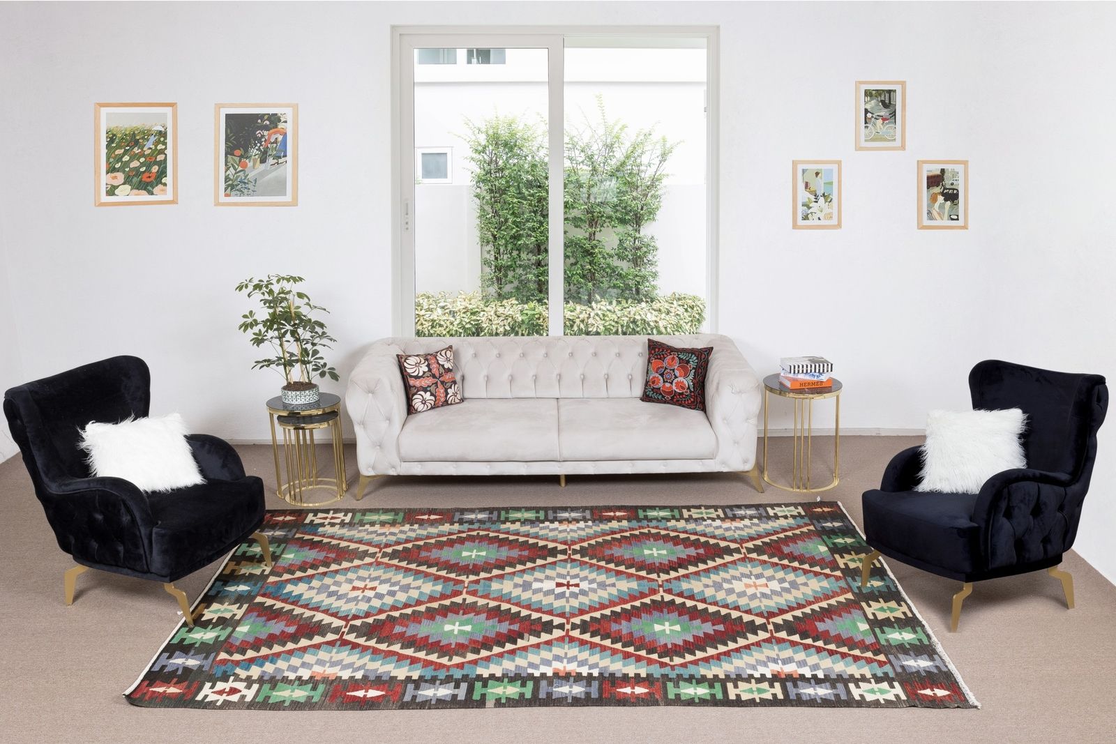 6.5x10.5 Ft Vintage Hand Woven Turkish Kilim Rug, Flat Weave Floor Covering photo furniture
