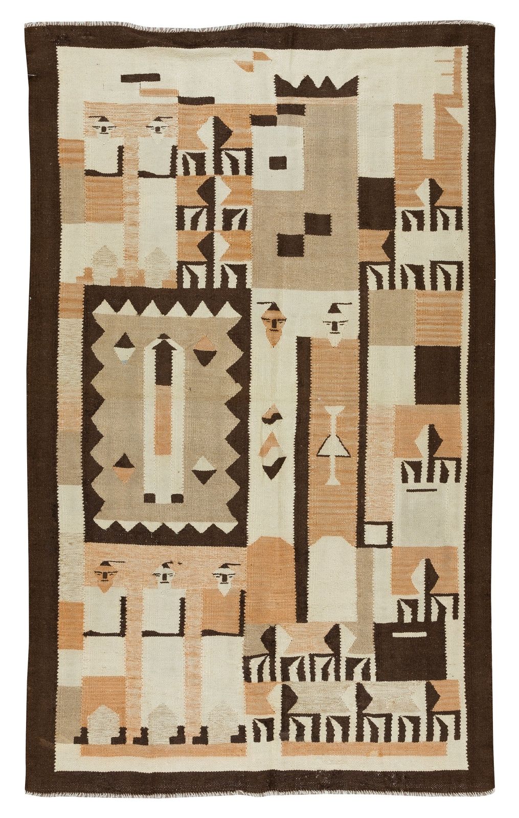 4x6.5 Ft Vintage American Indian Navajo Tribal Kilim Rug, Geometric 1970s Carpet
