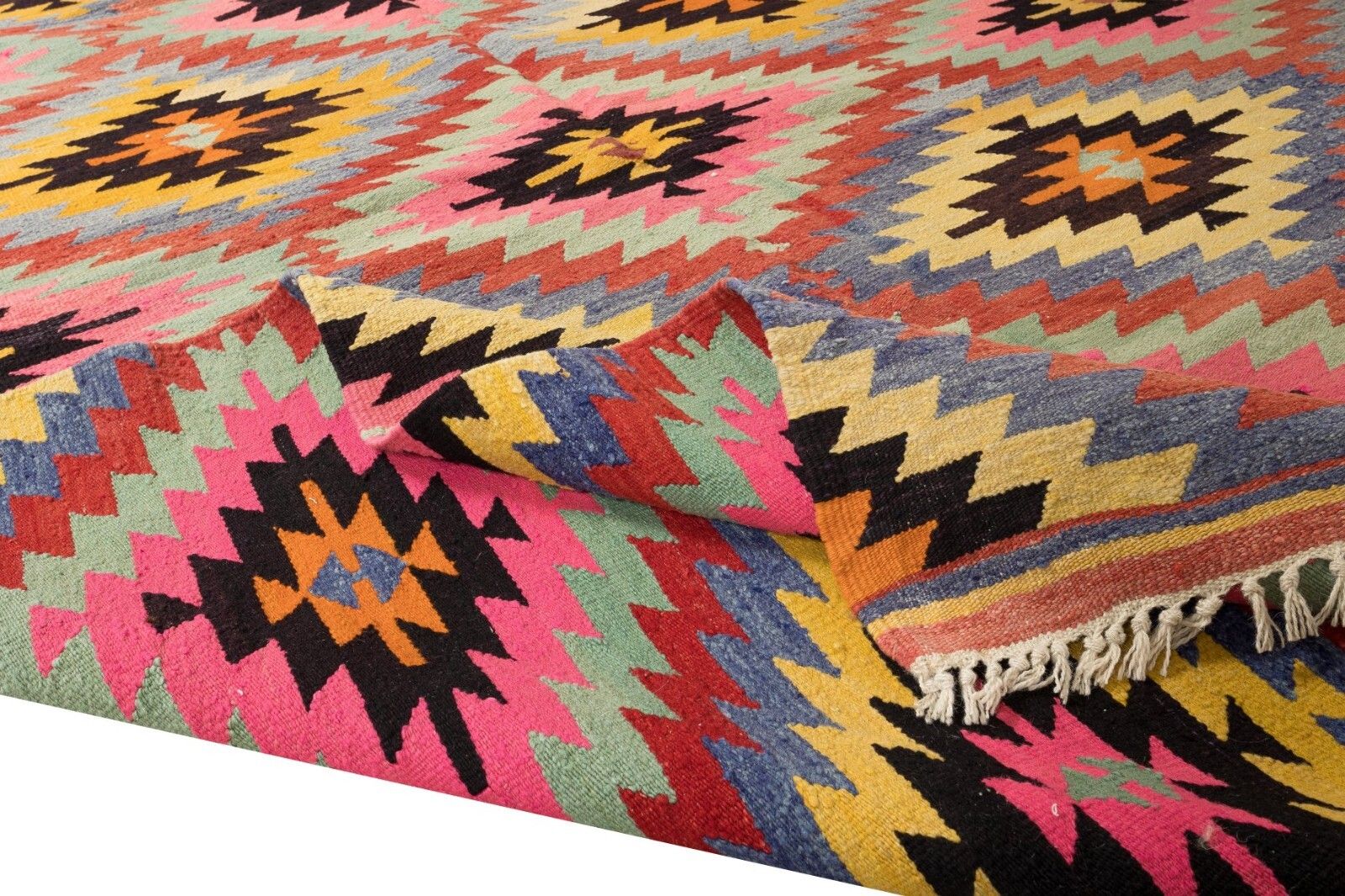 6.4x9.6 Ft Dazzling Handmade Turkish Wool Kilim, One Of A Kind Flat Weave Rug photo for sale