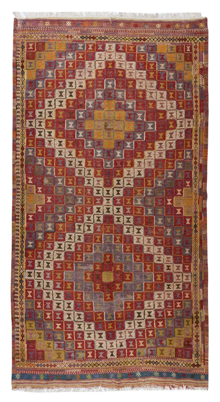 5.3x9.8 Ft One Of A Kind Geometric Vintage Turkish Jijim Kilim Rug Made Of Wool