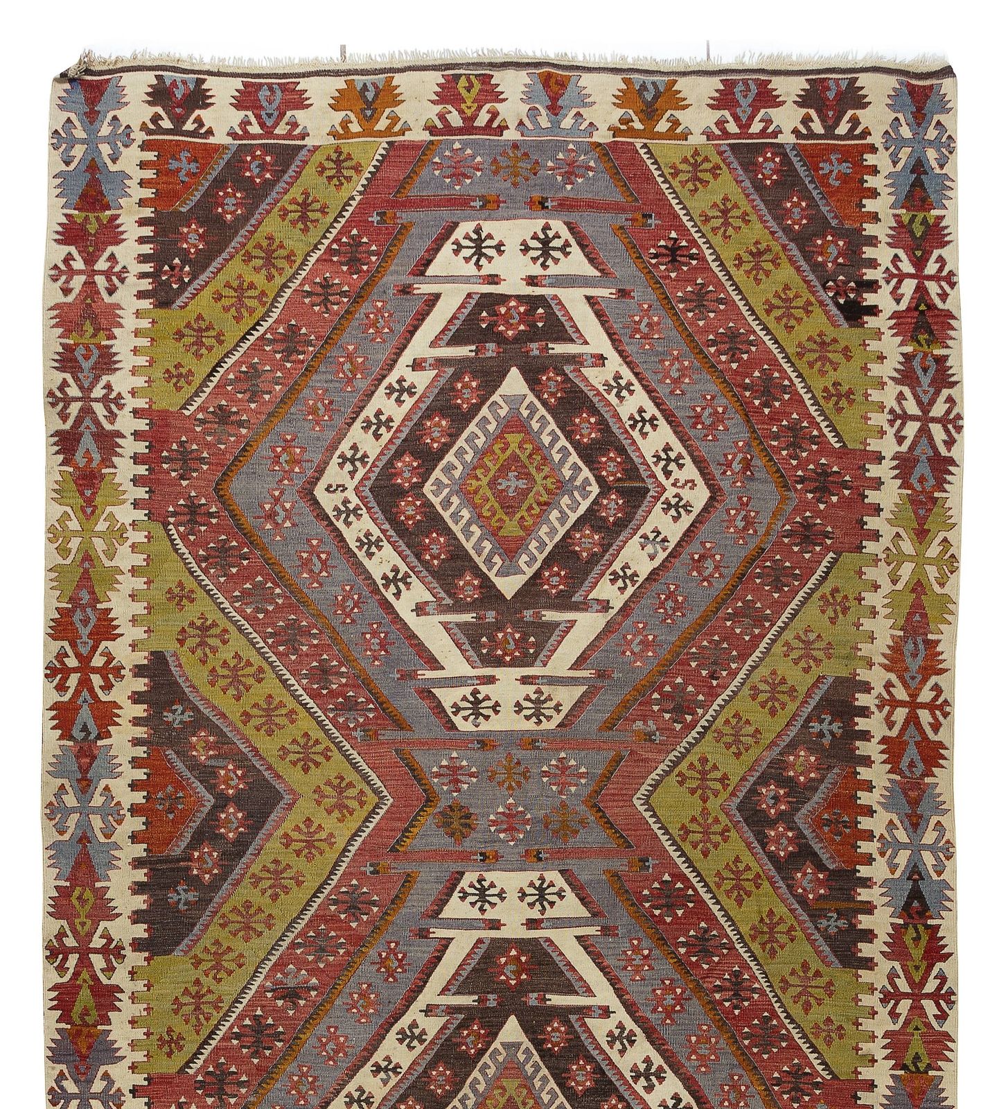5.9x13 Ft Geometric Handmade Turkish Wool Kilim Runner, Flatweave Floor Covering photo Textiles