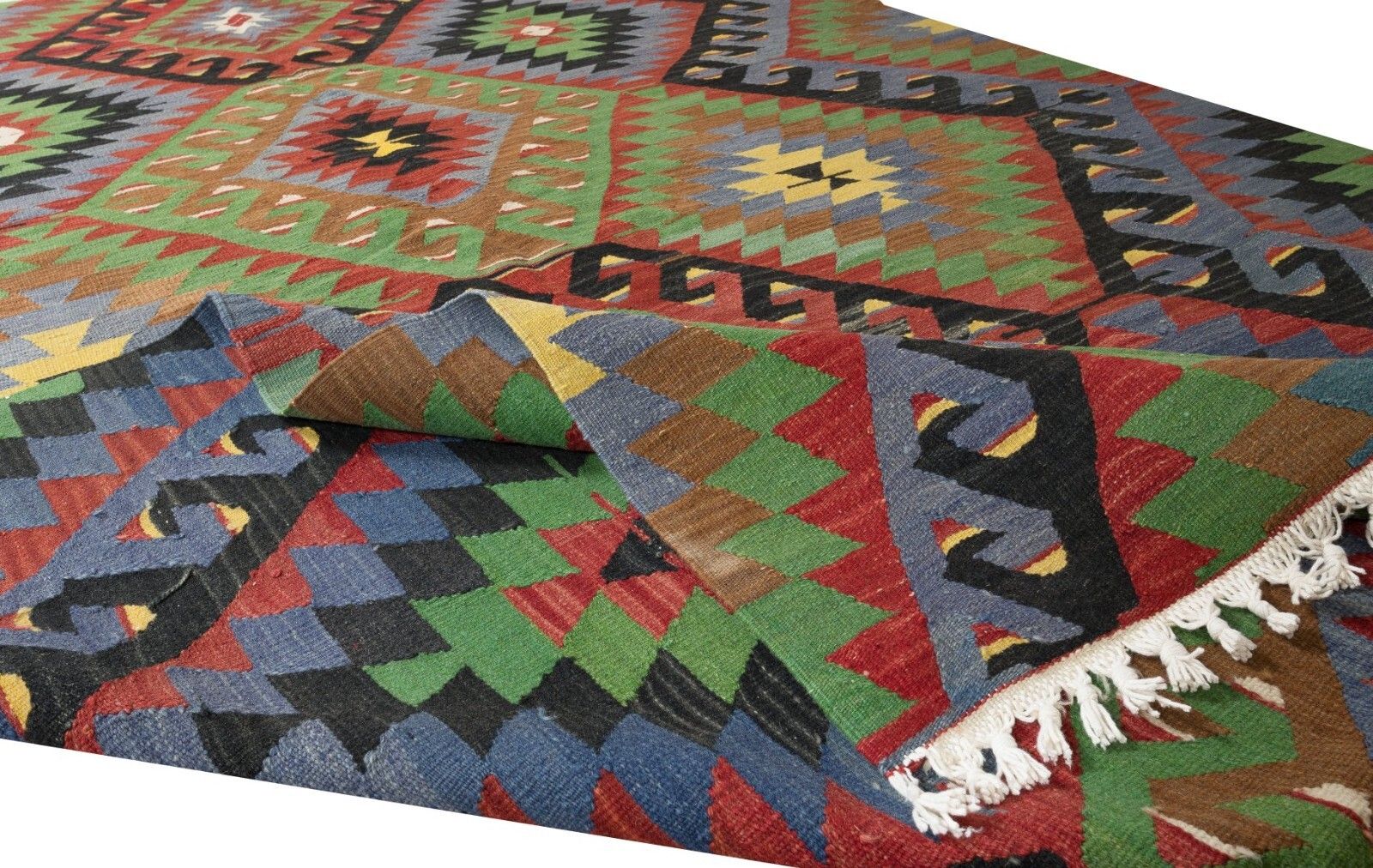 5.6x9.3 Ft Multicolored Handmade Turkish Wool Kilim, One Of A Kind Flatweave Rug photo for sale