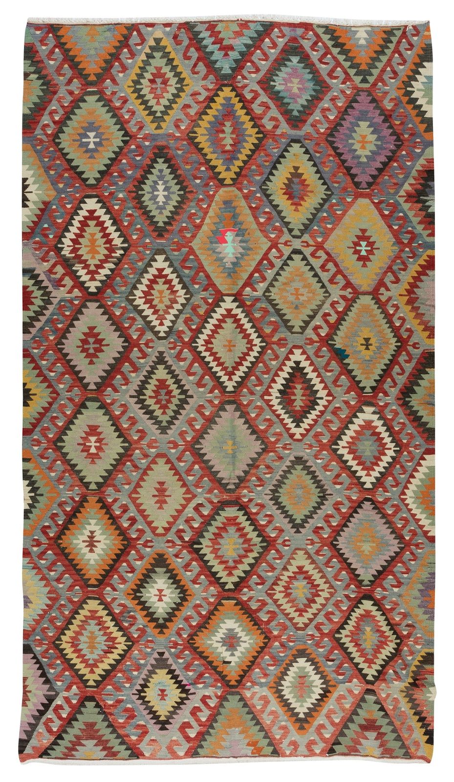5.8x10 Ft Multicolored Handmade Turkish Wool Kilim, One Of A Kind Flat Weave Rug