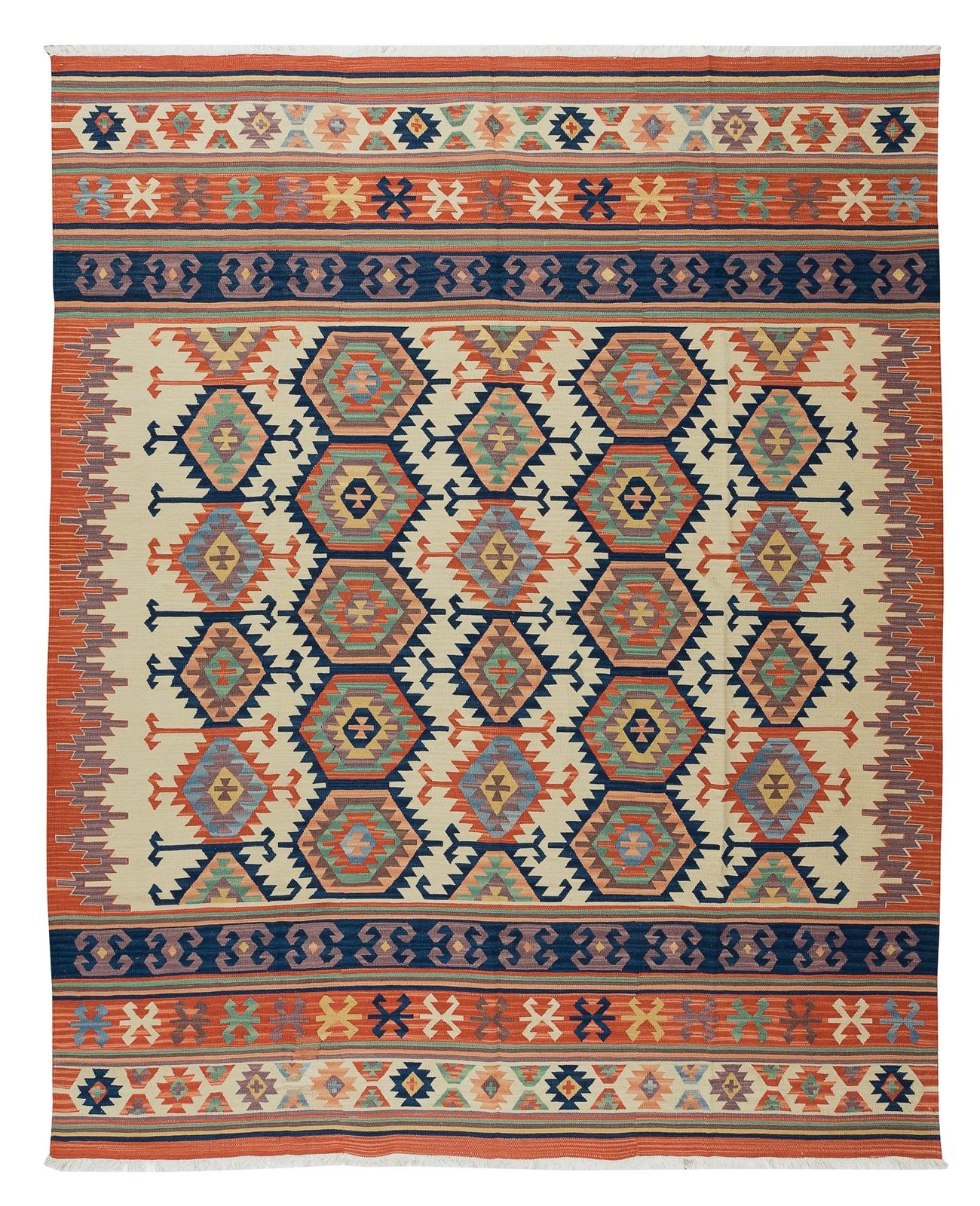 6.4x7.8 Ft Vintage Hand Woven Central Anatolian Kilim 'Flat Weave', 100% Wool