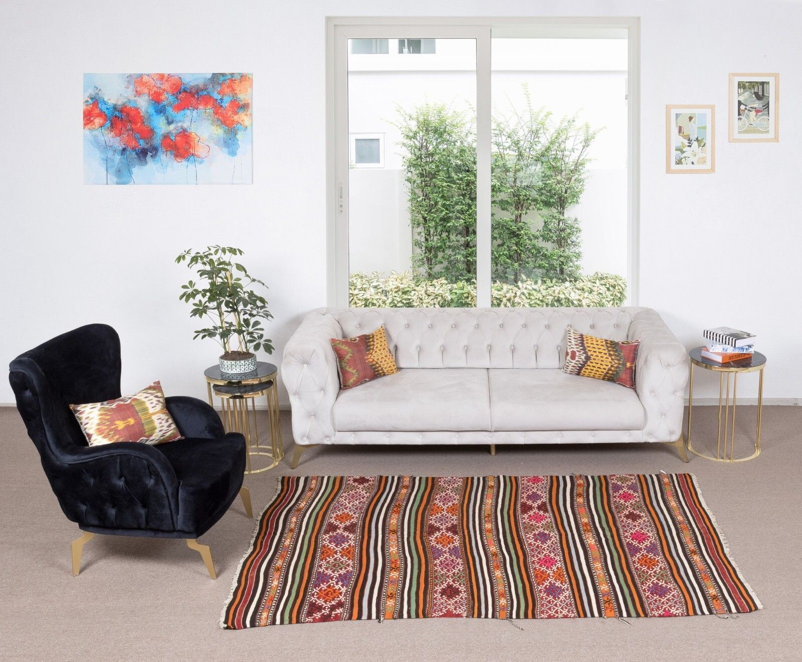 5x7.6 Ft Multicolor Handmade Wool Kilim Rug From Central Anatolia, Turkey, 1970s photo furniture