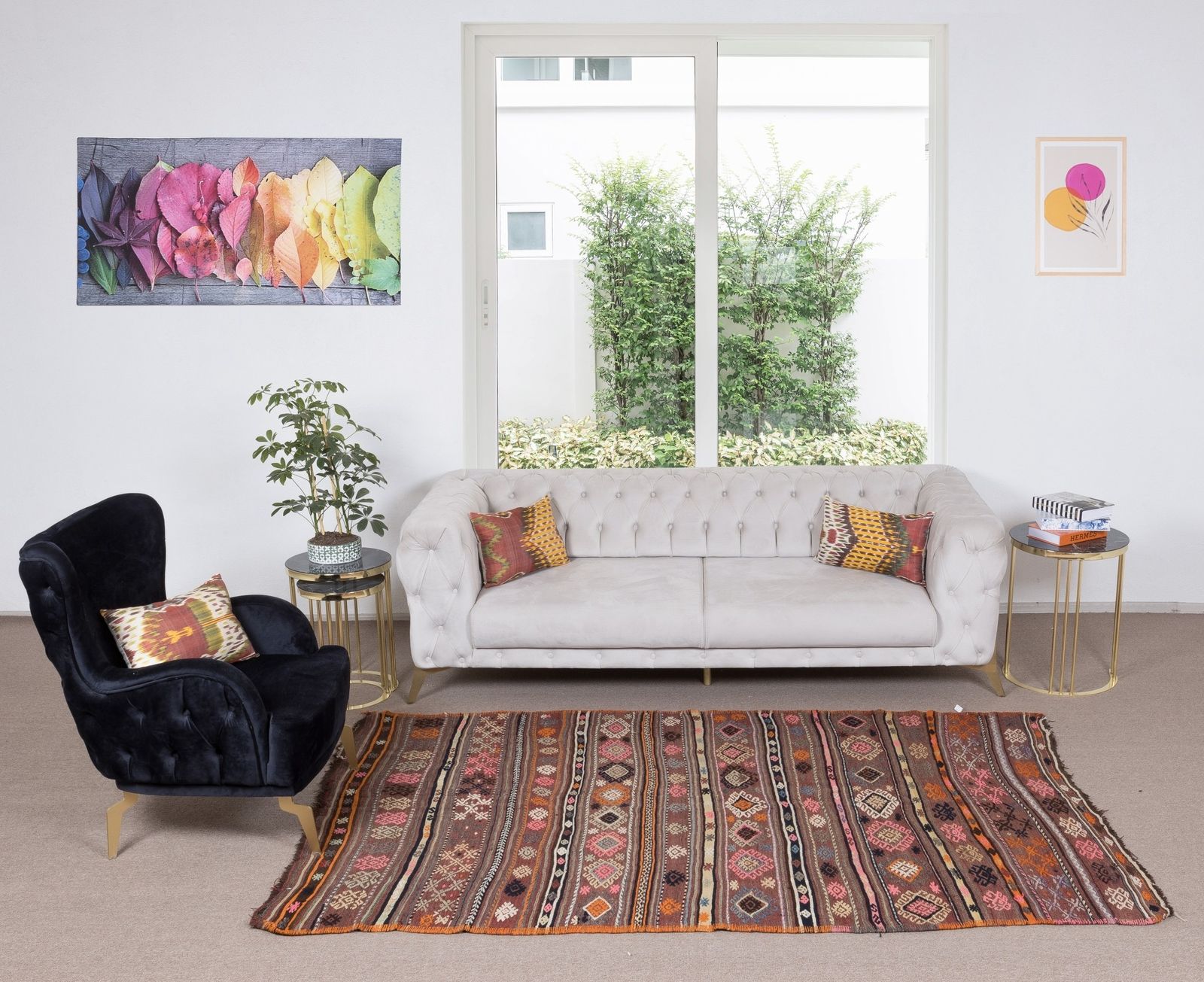 5x8.3 Ft Hand Woven Turkish Vintage Wool Kilim, Flat Weave Rug photo furniture