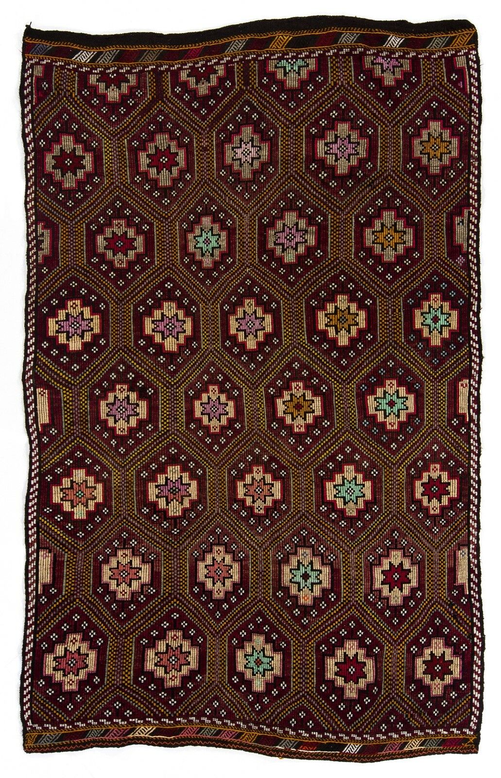 6x9.6 Ft Vintage Nomadic Anatolian Kilim Rug. Flat Weave Floor Covering
