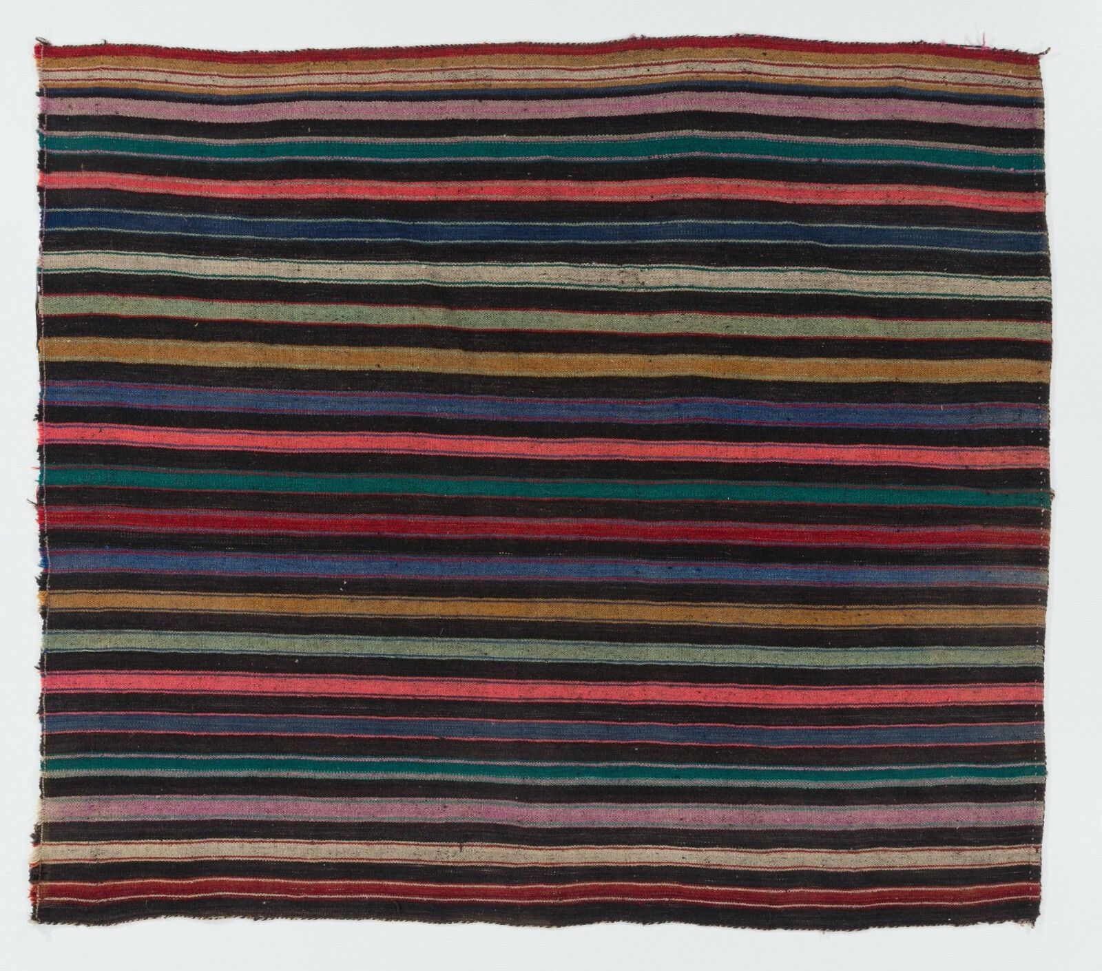 5.2x6.6 Ft Nomadic Anatolian Kilim Rug With Black, Orange, Lilac, Green Stripes photo Textiles