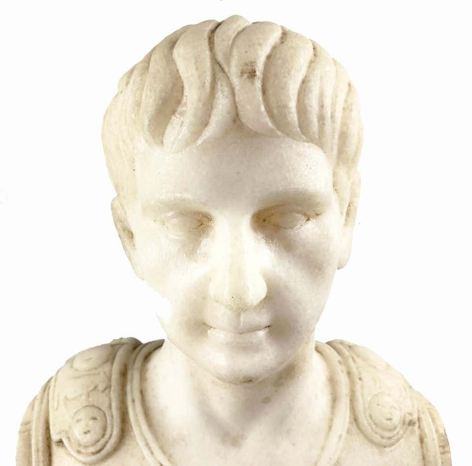 Art 20th Century Fine White Marble Bust Of A Roman General photo