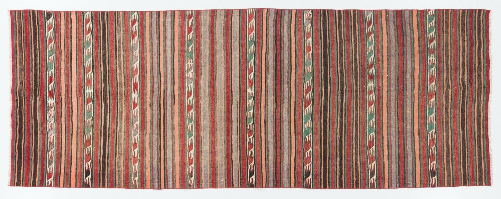 4.3x11.4 Ft Striped Midcentury Nomadic Kilim Rug photo Textiles