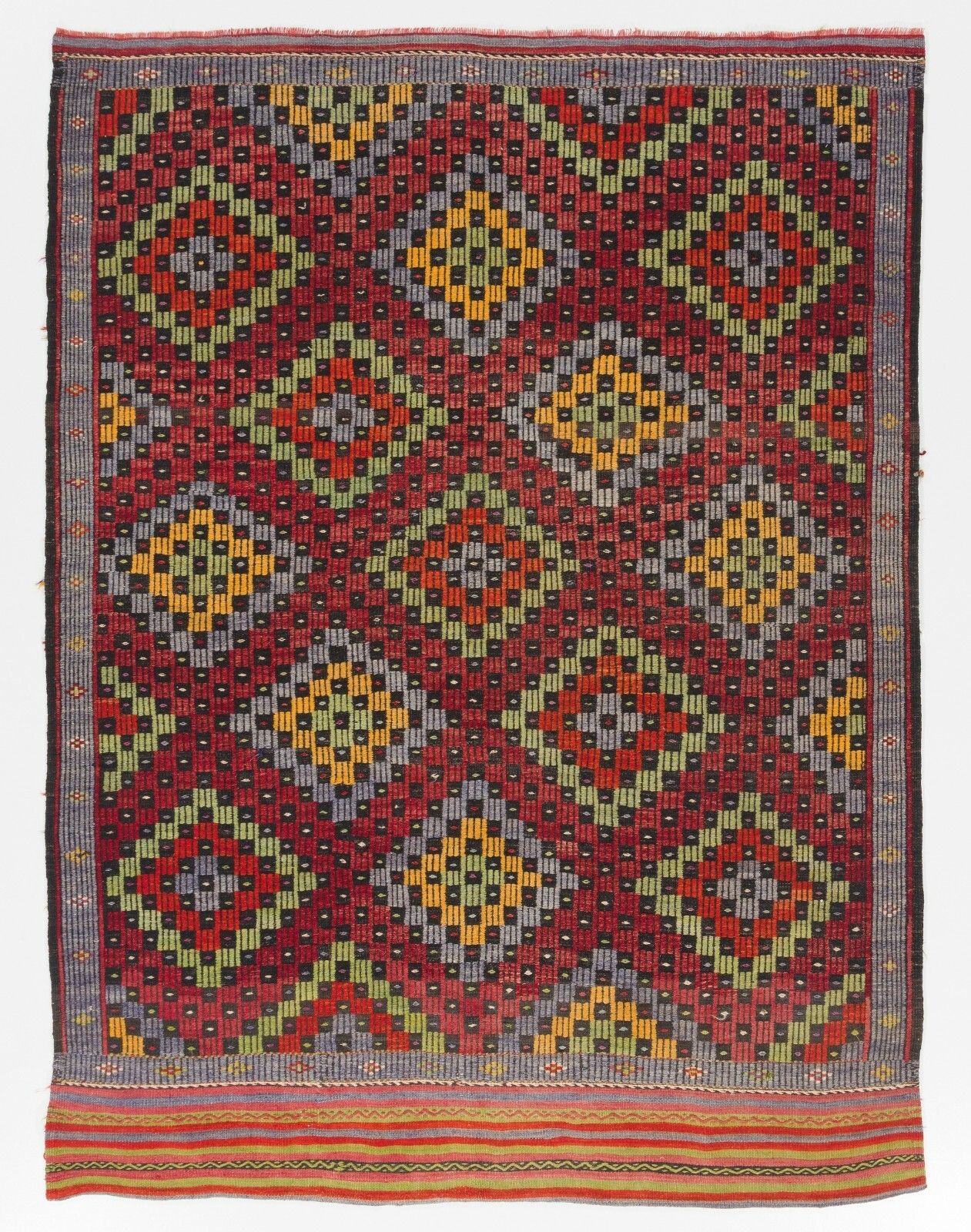 5.8x11 Ft Midcentury Jijim Rug With Floating Checkered Diamonds Design