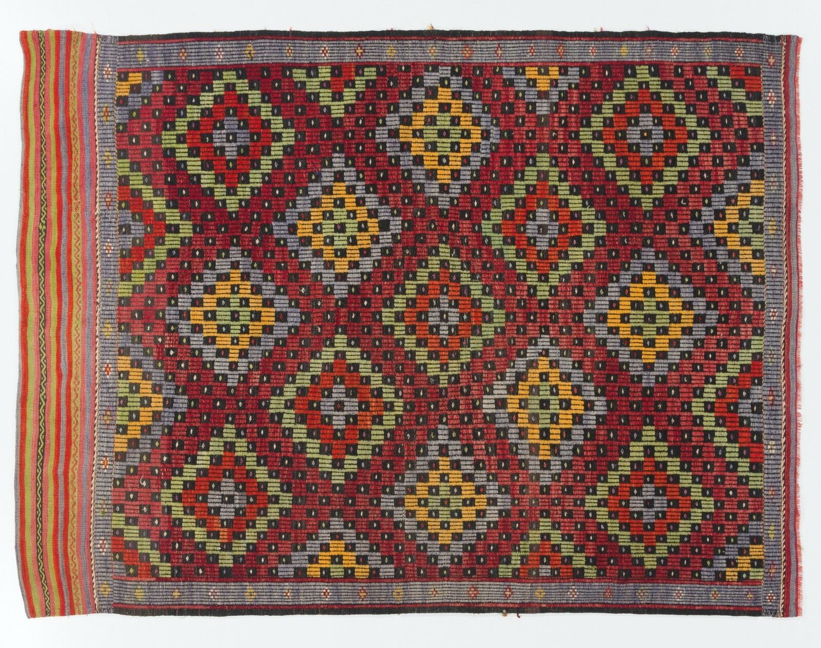 5.8x11 Ft Midcentury Jijim Rug With Floating Checkered Diamonds Design photo Textiles