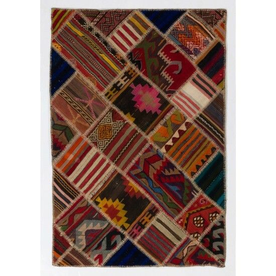 4x6 Ft Vintage Handmade Turkish Patchwork Kilim Rug With Tribal Flair