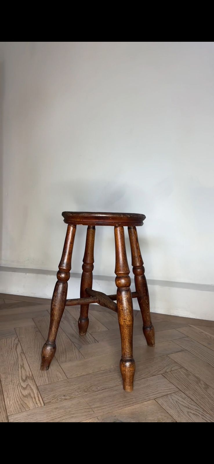 Victorian Wooden Stool With Turned Legs & Aged Patina