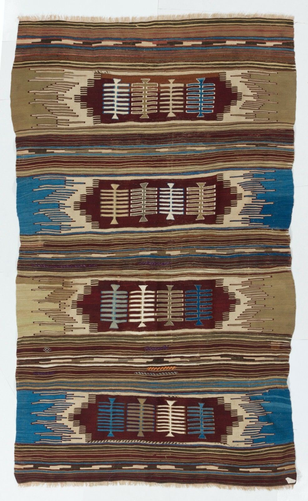 4.7x7.7 Ft Vintage Nomadic Kilim, Flat Woven Wool Floor Covering