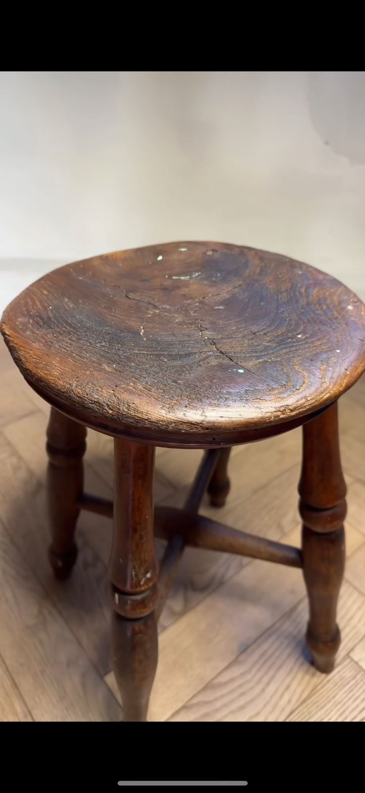 Victorian Wooden Stool With Turned Legs & Aged Patina photo furniture