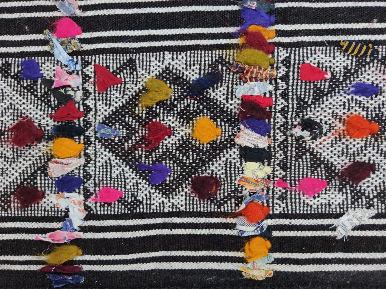 5.6x7.3 Ft Hand Woven Vintage Turkish Kilim Rug (Flat Weave) With Colorful Pomps photo vinterior