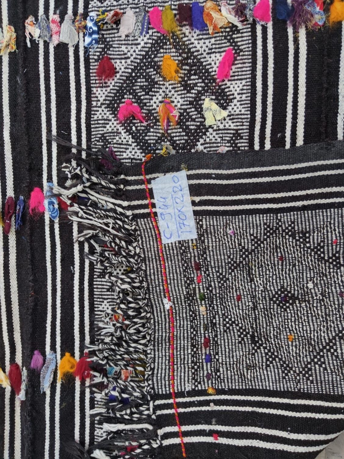 5.6x7.3 Ft Hand Woven Vintage Turkish Kilim Rug (Flat Weave) With Colorful Pomps photo vintage