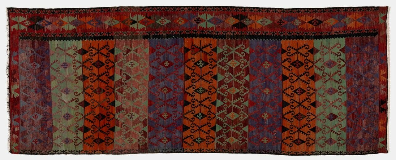 5.2x13.2 Ft Vintage Central Anatolian Kilim Rug With Geometric Design, All Wool photo for sale