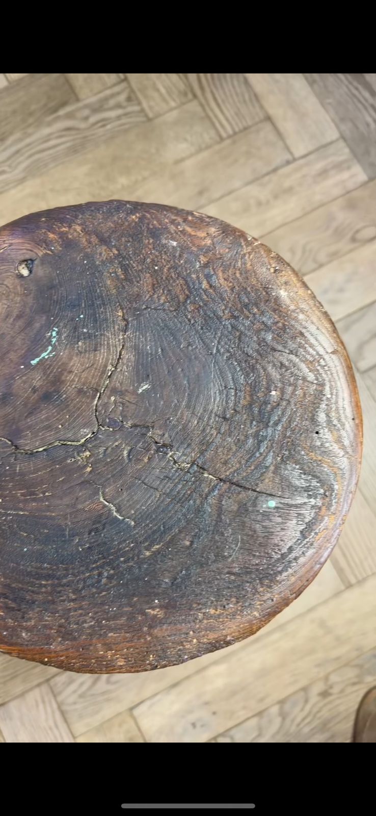 Victorian Wooden Stool With Turned Legs & Aged Patina photo vinterior